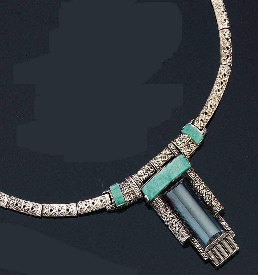 Ожерелье из серебра, марказита и амазонита, разработанное Густавом Брэндле для Фарнер