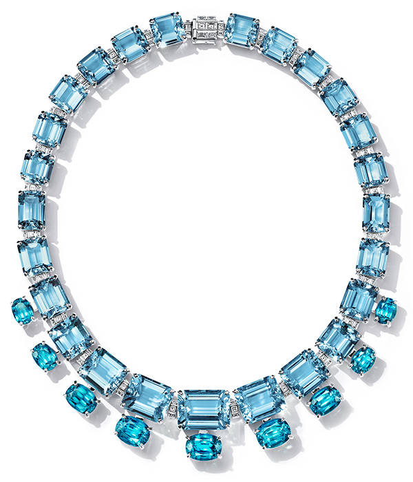 Колье Tiffany & Co. из платины с аквамаринами, голубыми цирконами и бриллиантами