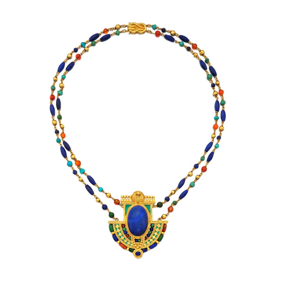 Луис Комфорт Тиффани для Tiffany & Co, ожерелье из золота и цветных камней эпохи египетского возрождения.