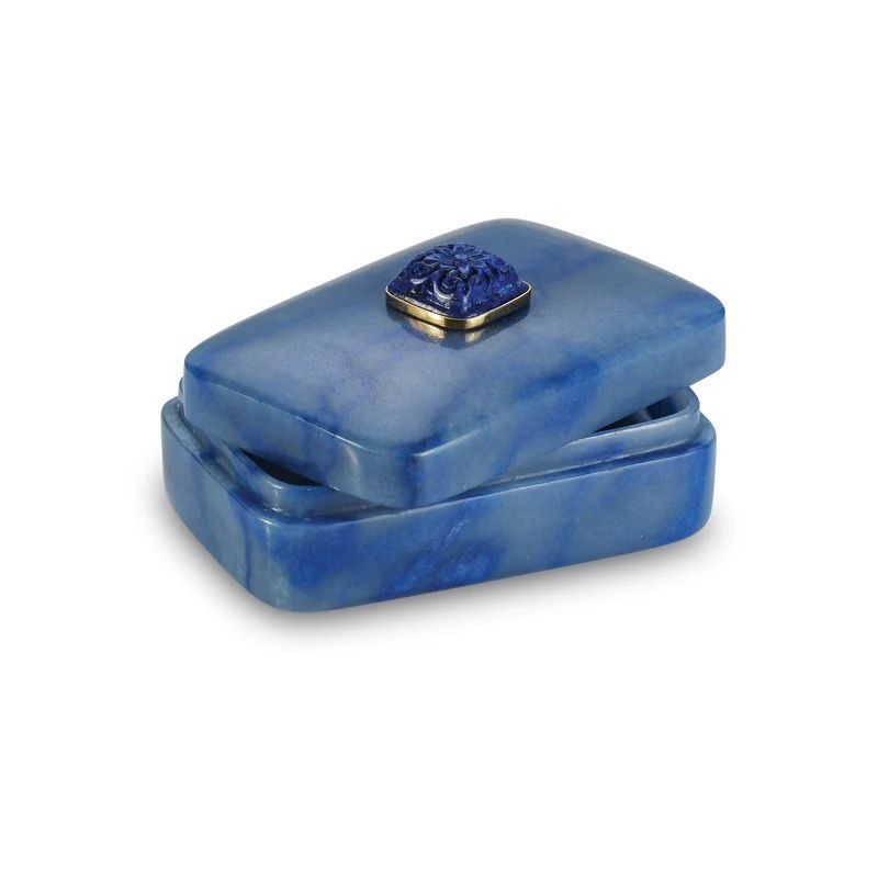 Hand-Carved Stone Box in Blue Aventurine
