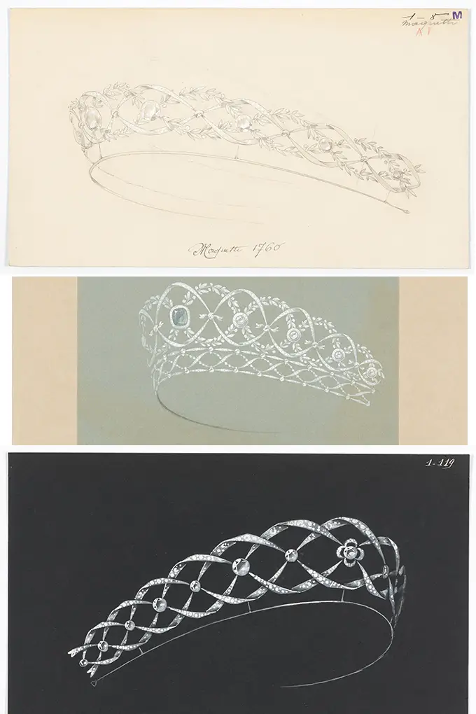 Эскизы тиар Chaumet из архива. В 2018 году ювелирный дом Place Vendôme организовал выставку, на которой были представлены его ювелирные эскизы.