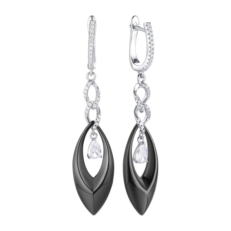 Серьги из серебра с керамикой и фианитом (Арт.tc-e00874-b-w-w-x-w)