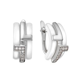 Серьги из серебра с керамикой и фианитом (Арт.tc-e01736-w-w-x-x-w)