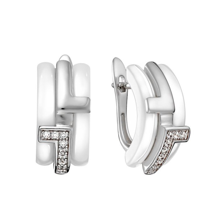 Серьги из серебра с керамикой и фианитом (Арт.tc-e01736-w-w-x-x-w)