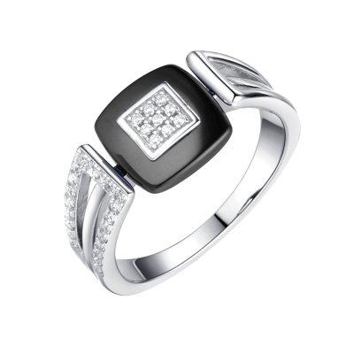 Кольцо из серебра с керамикой и фианитом (Арт.tc-r00263-b-w-x-x-w)