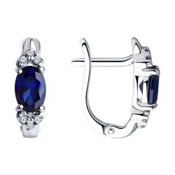 Серьги из серебра с корундами сапфировыми (синт.) и фианитами (Арт.88020007)