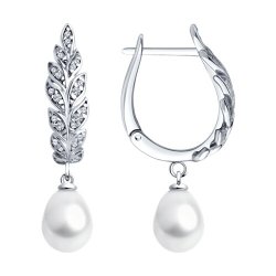 Серьги из серебра с жемчугом и фианитами (Арт.92022966)