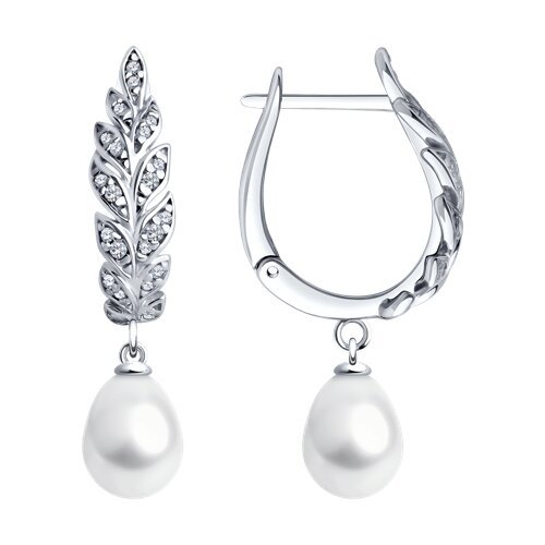 Серьги из серебра с жемчугом и фианитами (Арт.92022966)