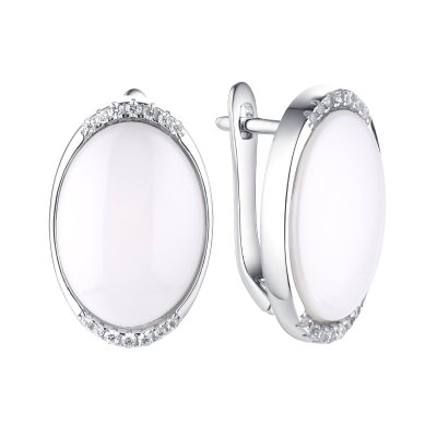 Серьги из серебра с керамикой и фианитом (Арт.tc-e00375-w-w-x-x-w)
