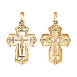 Крест из золота с бриллиантами и перламутром (Арт.1120095)