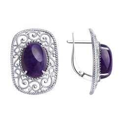Серьги из серебра с чароитом (Арт.94-320-00895-1)