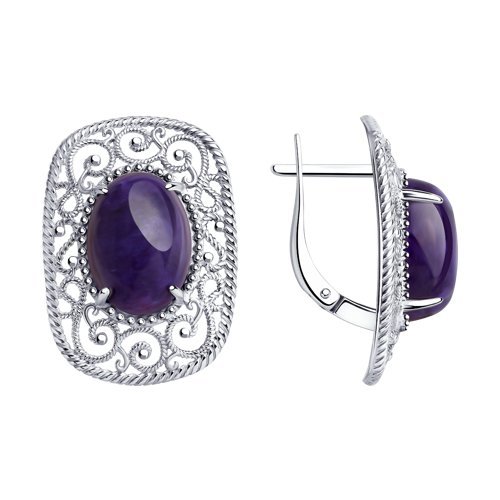 Серьги из серебра с чароитом (Арт.94-320-00895-1)