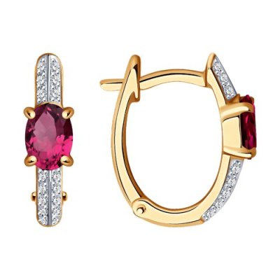 Серьги из золота с бриллиантами и рубином «Алая Грация» Соколов (арт.4020473)