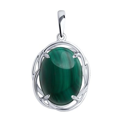 Кулон из серебра с малахитом «Изумрудный Вихрь» Соколов (арт.94-330-00912-2)