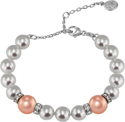 Браслет из серебра с жемчугом и куб. цирконием (Арт.102b-sr5-1-14)