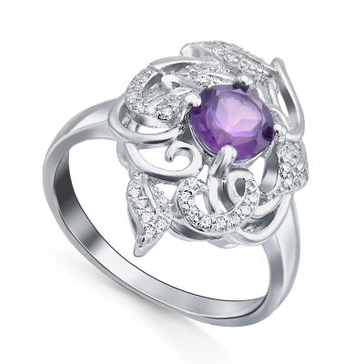 Кольцо Серебряные крылья (Арт.21knys1487-155_ametist_kubcirkonii_30)