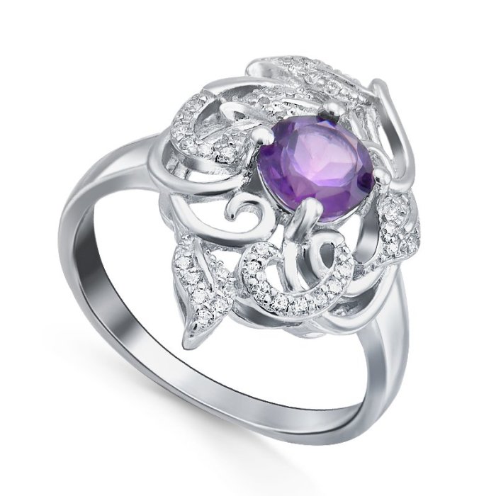 Кольцо Серебряные крылья (Арт.21knys1487-155_ametist_kubcirkonii_30)