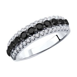 Кольцо из серебра с чёрными фианитами (Арт.94011271)