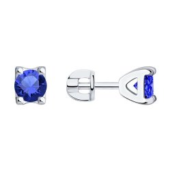 Серьги-пусеты из серебра с синими фианитами (Арт.94021474)