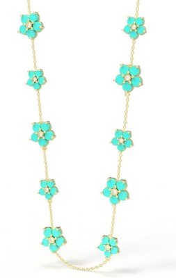 Ожерелье из золота с бирюзой и бриллиантом Русские Самоцветы (Арт.95827)