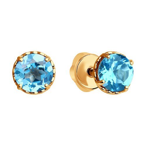 Серьги пусеты золотые пробы 585 с топазом (Арт.724195)