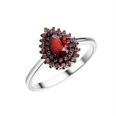 Кольцо из серебра с гранатом (Арт.cz-r00692-x-wb-pg-x-br)