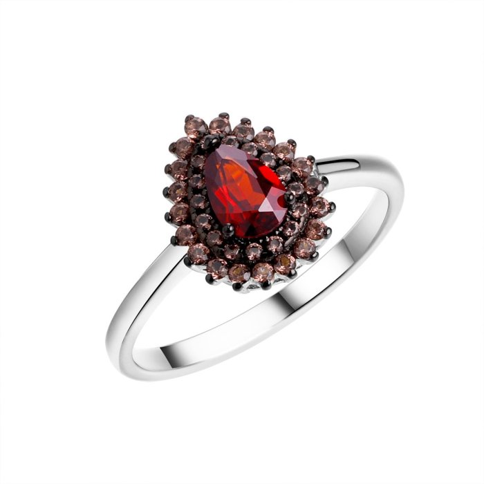Кольцо из серебра с гранатом (Арт.cz-r00692-x-wb-pg-x-br)
