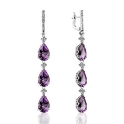Серьги из золота с аметистом и бриллиантом Русские Самоцветы (Арт.95660)