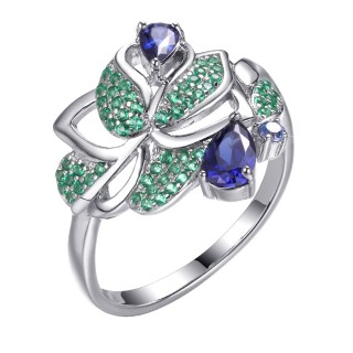 Кольцо серебряное с фианитами и шпинелью «Flower Dream» Fresh Jewelry (арт.CZ-R01669-X-W-DT-X-NE)