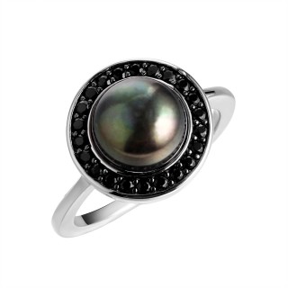 Кольцо серебряное с жемчугом и шпинелью «Черная Лагуна» Fresh Jewelry (арт.PI-R00150-X-WB-PNB-X-B)