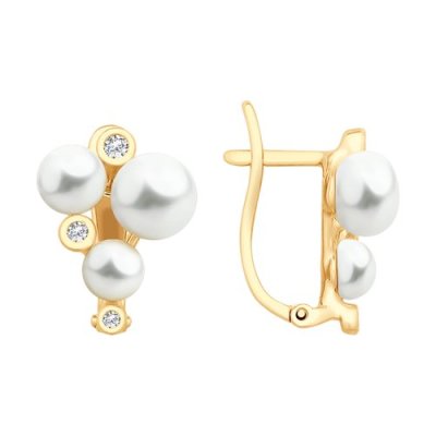 Серьги золотые пробы 585 с жемчугом (Арт.792122)