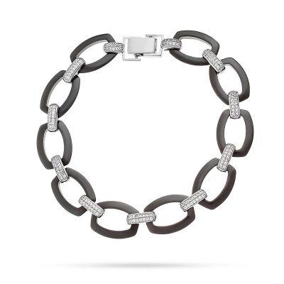 Браслет из серебра с керамикой и фианитом (Арт.tc-b00120-b-w-x-x-w)