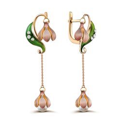 Серьги из золота с бриллиантом и жемчугом Русские Самоцветы (Арт.95586)