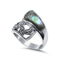 Кольцо Серебряные крылья (Арт.211043e-39_perlamutr_markazit)