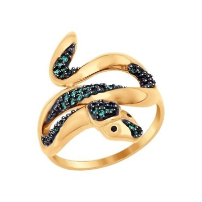 Кольцо «змейка» из золота с фианитами (Арт.017117)