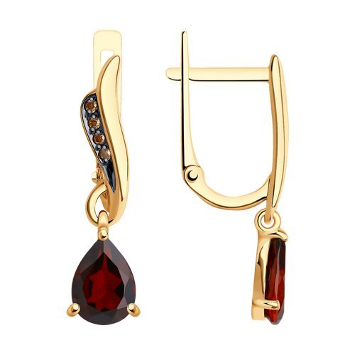 Серьги золотые с гранатом и фианитами «Алая капля» Соколов (арт.51-321-01562-1)