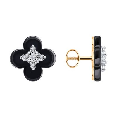 Серьги из комбинированного золота с бриллиантами и керамическими вставками (Арт.6025156)