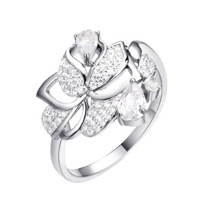 Кольцо с фианитами «White Flower» серебро 925 Fresh Jewelry (арт.CZ-R01669-X-W-W-X-W)