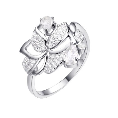 Кольцо с фианитами «White Flower» серебро 925 Fresh Jewelry (арт.CZ-R01669-X-W-W-X-W)