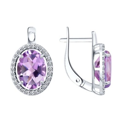 Серьги серебряные с аметистом и фианитами «Лавандовый овал» SOKOLOV (арт.92023183)