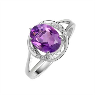 Кольцо серебряное с аметистом и фианитами «Spring Shine» Fresh Jewelry (арт.PD-R00958-X-W-Pur-X-W)