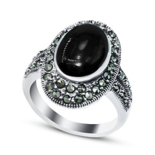 Кольцо серебряное с ониксом и марказитом «Крылья ночи» MyJewels (арт.2139)