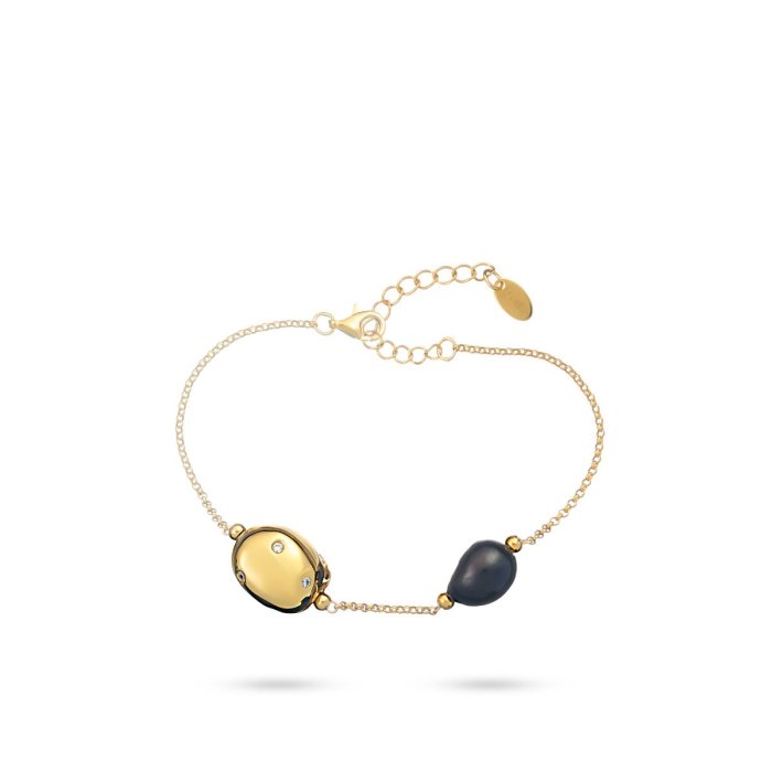 Браслет из серебра с жемчугом и куб. цирконием (Арт.rb-b336-1-x-l-pn-x-w)