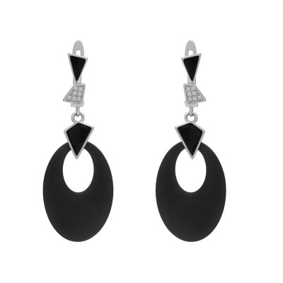 Серьги серебряные с керамикой и куб. цирконом «Ceramic Noir» Fresh Jewelry (арт.TM-E1116-1-B-W-X-B-W)