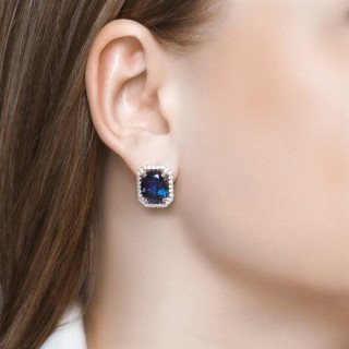 Серьги из серебра с корундом сапфировым и фианитами «Ночной Сияющий Овал» SOKOLOV (арт.88020010)
