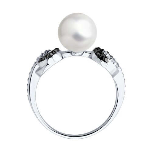 Кольцо из серебра с синтетическим жемчугом и фианитами (Арт.94014415)