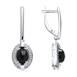 Серьги из серебра с чёрными агатами и фианитами (Арт.92022048)