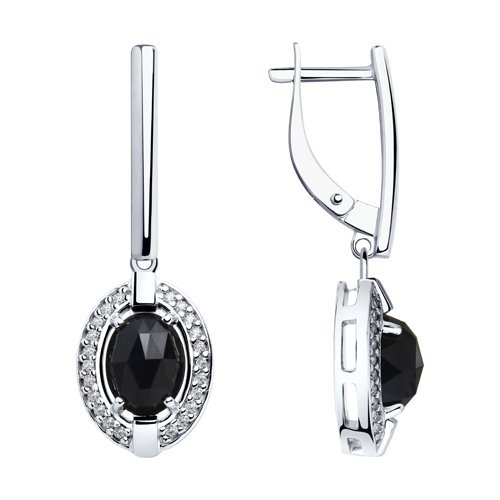 Серьги из серебра с чёрными агатами и фианитами (Арт.92022048)
