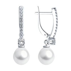 Серьги из серебра с жемчугом и фианитами (Арт.92022973)