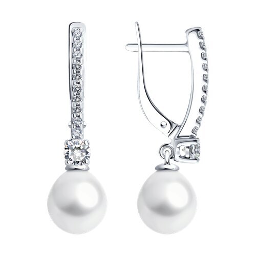 Серьги из серебра с жемчугом и фианитами (Арт.92022973)